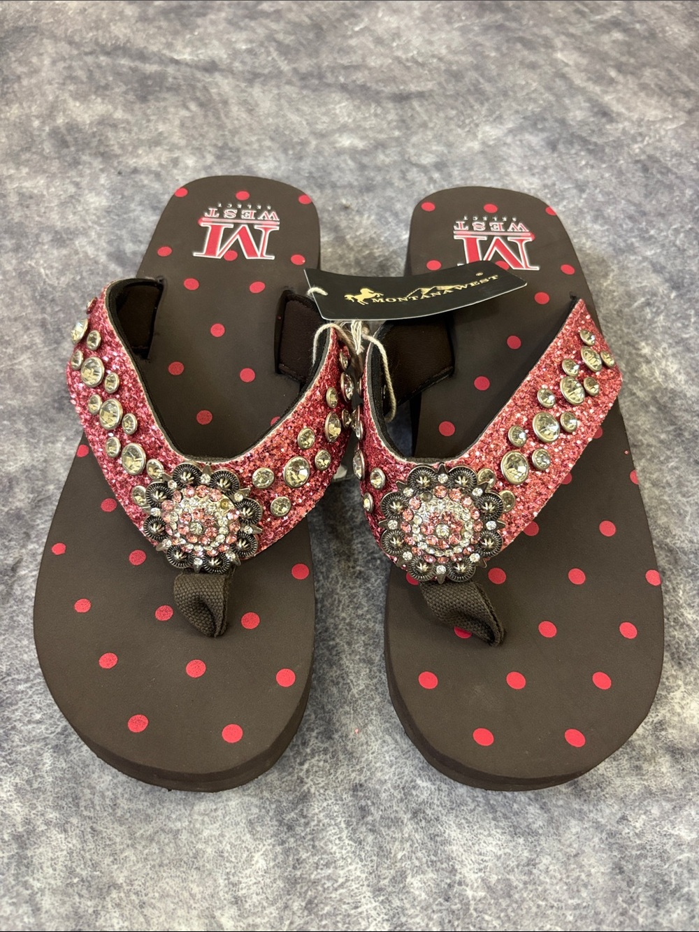 MONTANA WEST Pink Jeweled Wedge Flip Flop Sandals